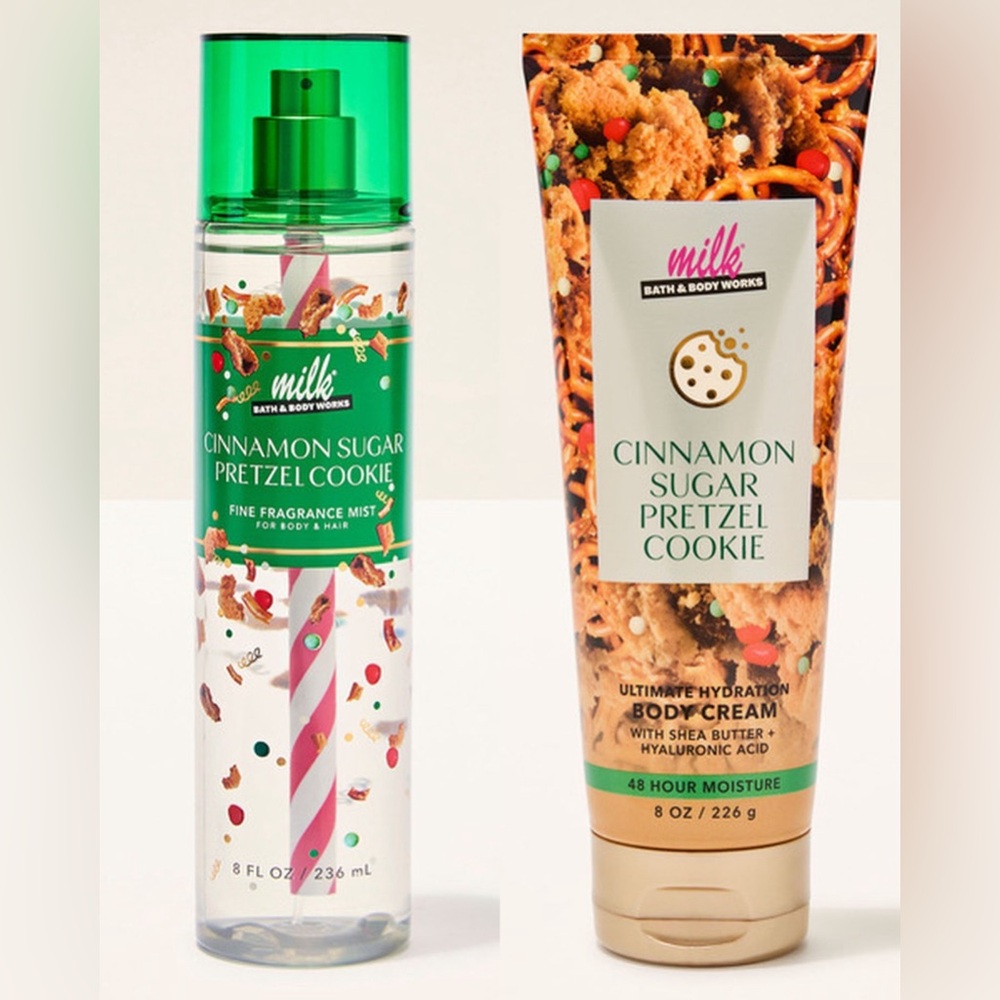 Bath & Body Works Cinnamon Sugar Pretzel Cookies Body Mist & Body Cream Set
